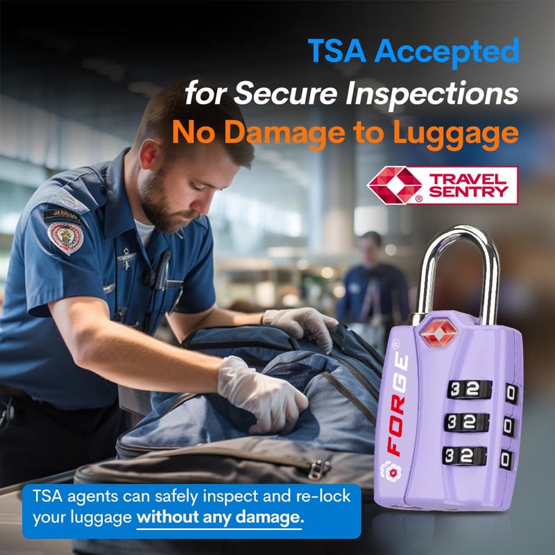 Forge Luggage Locks TSA Approved 4 Pack Purple, Small Combination Lock with Zinc Alloy Body, Open Alert, Easy Read Dials, for Travel Suitcase, Bag, Backpack, Lockers. - Image 2